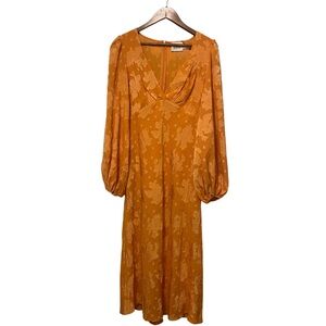 Hello Molly Orange Puff Sleeve Midi Dress Cottagecore Fall Style Size XL